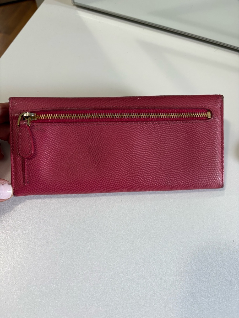 Prada Pink Saffiano Leather Trifold Wallet with Gold Logo - Picture 3 of 12